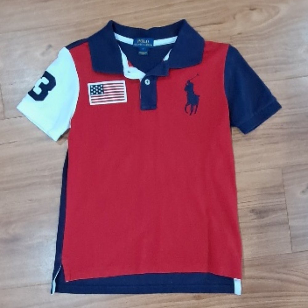 Polo Ralph Lauren boys Sz 7 short sleeve big pony American flag shirt preowned